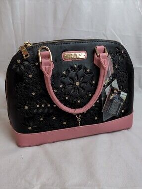 Nicole Lee Floral Design Rhinestone Dome Top Purse Handbag W Detachable Strap